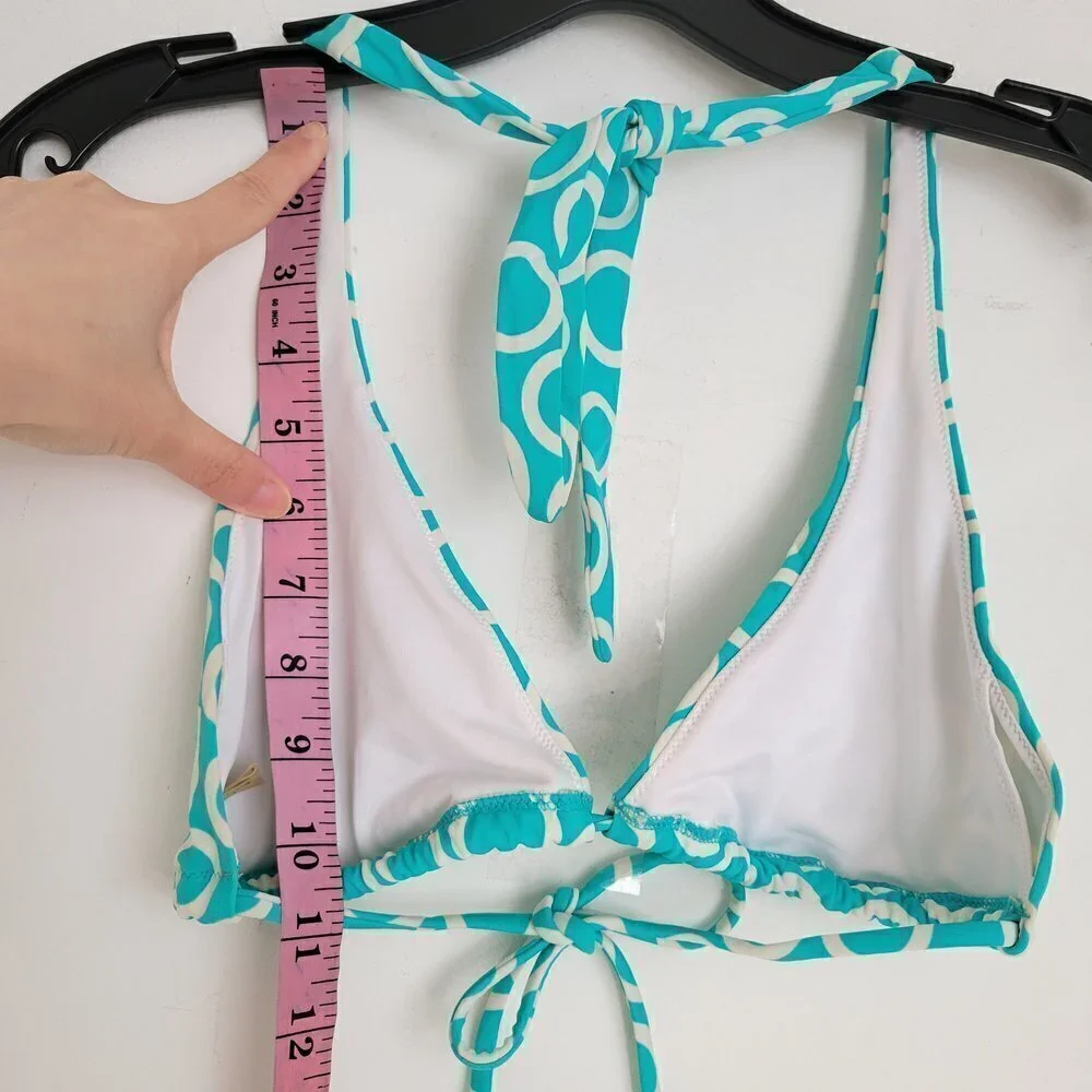 Victoria's Secret Teal Circle Pattern Triangle Bikini Top Swimsuit Size Medium